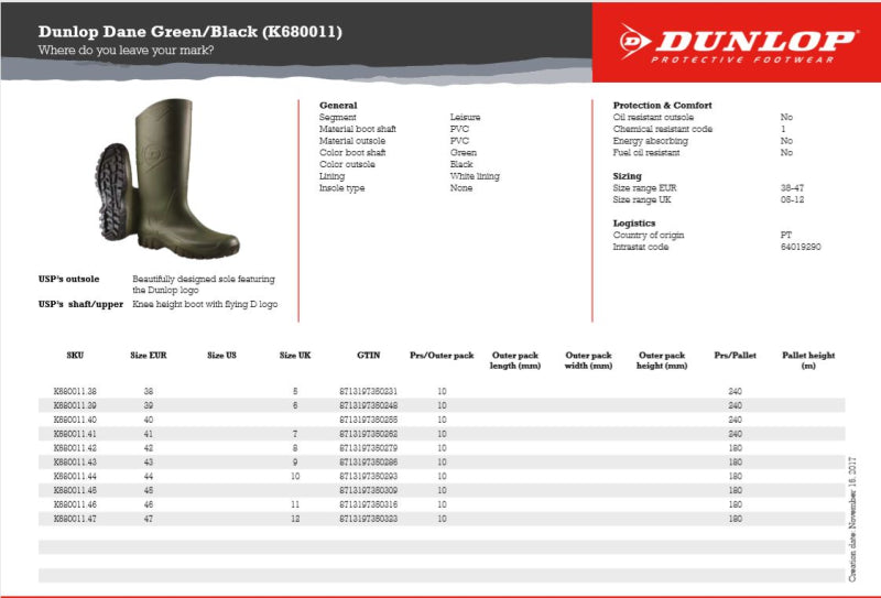 Dunlop K680011 PVC Knielaars Dane Groen